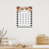 PixDezines b+wヴィンテージストライプ+バラ/シーティンググラフ ポスター (キッチン)