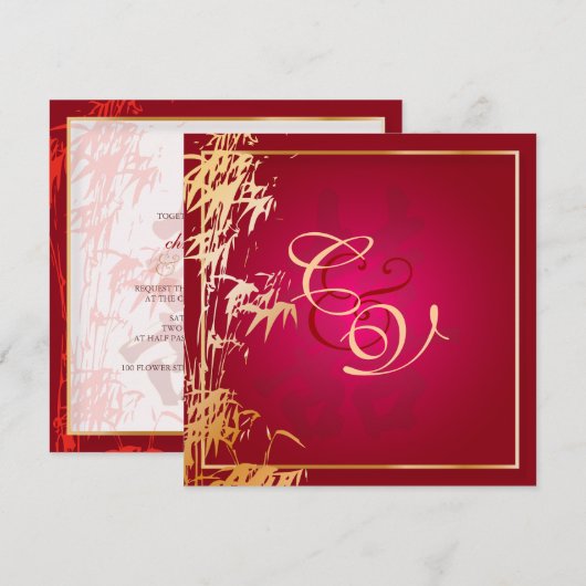 PixDezines bamboo+double happines/中国の 招待状 (正面/裏面)