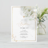 PixDezines Bapteme d'Eucalyptus Rustique Aquarele 招待状 (スタンド正面)