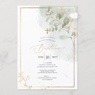 PixDezines Bapteme d'Eucalyptus Rustique Aquarele 招待状