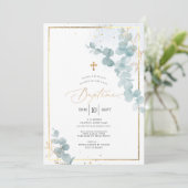 PixDezines Bapteme d'Eucalyptus Rustique Aquarele 招待状 (スタンド正面)