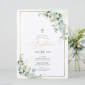 PixDezines Bapteme d'Eucalyptus Rustique Aquarele 招待状 (スタンド正面)