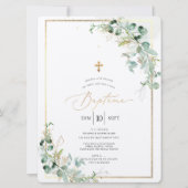 PixDezines Bapteme d'Eucalyptus Rustique Aquarele 招待状 (正面)