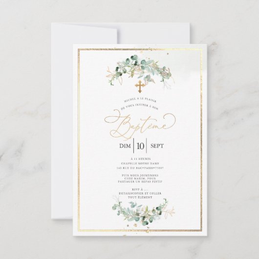 PixDezines Baptême d'Eucalyptus Rustique Aquarelle 招待状 (正面)