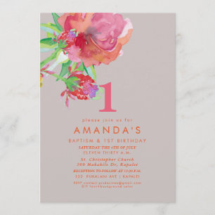 PixDezines Baptism+ 1stBirthday Watercolor Flowers 招待状