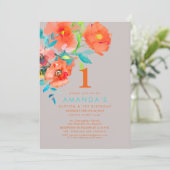 PixDezines Baptism+ 1stBirthday Watercolor Flowers 招待状 (スタンド正面)