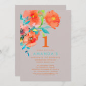 PixDezines Baptism+ 1stBirthday Watercolor Flowers 招待状 (正面/裏面)