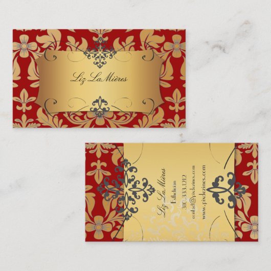 PixDezines Baroque damask/red 名刺 (正面/裏面)