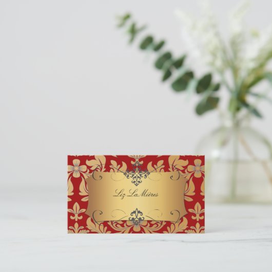 PixDezines Baroque damask/red 名刺 (スタンド正面)