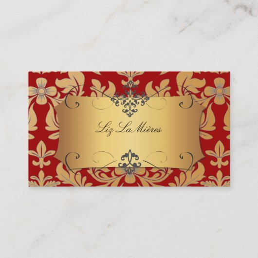 PixDezines Baroque damask/red 名刺 (正面)