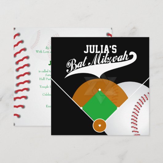 PixDezines Baseball ✡ Diamond/バルミツワー 招待状 (正面/裏面)