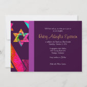 PixDezines Bat Mitzvah フォト + サイケデリック スター 招待状 (裏面)