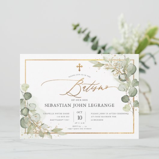 PixDezines Batismo de eualipto rustico em aquarel 招待状 (スタンド正面)