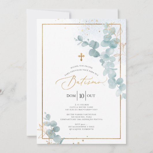 PixDezines Batismo de eualipto rustico em aquarel 招待状 (正面)