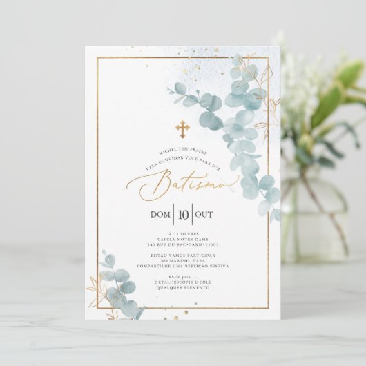 PixDezines Batismo de eualipto rustico em aquarel 招待状 (スタンド正面)