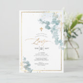 PixDezines Bautizo Euclipto Rustico Acuarela 招待状 (スタンド正面)