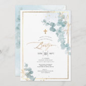 PixDezines Bautizo Euclipto Rustico Acuarela 招待状 (正面/裏面)