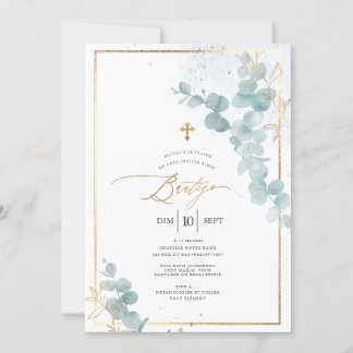 PixDezines Bautizo Euclipto Rustico Acuarela 招待状