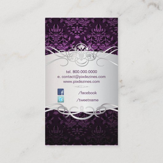 PixDezines bijux damask silverフェイク/plum 名刺 (裏面)