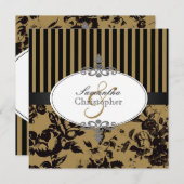 PixDezines Black ストライプ+ DIYカスタム色 招待状 (正面/裏面)