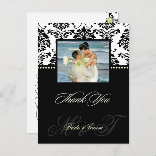 PixDezines Black Damaskウェディングありがとう写真 ポストカード (正面/裏面)