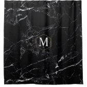 PixDezines BLACK MARBLE+MONOGRAM （リムーバブル） シャワーカーテン (正面)