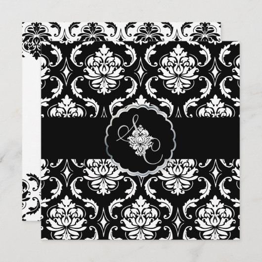 PixDezines Black+White Vendome Damask 招待状 (正面/裏面)