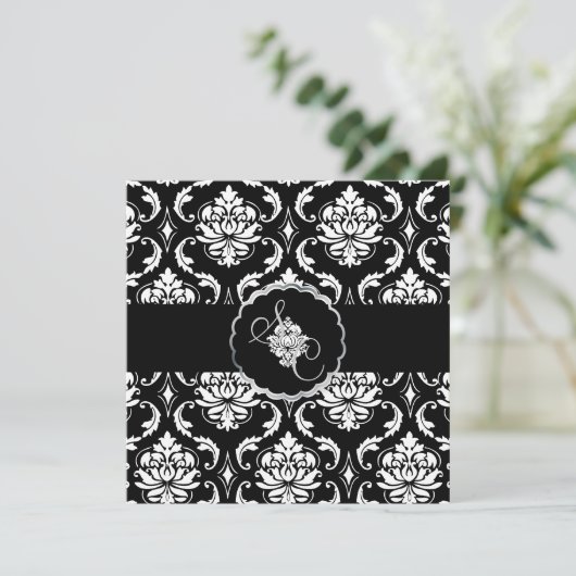 PixDezines Black+White Vendome Damask 招待状 (スタンド正面)