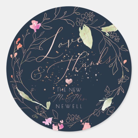 PixDezines Blashing Romance、水彩ありがとう ラウンドシール (正面)