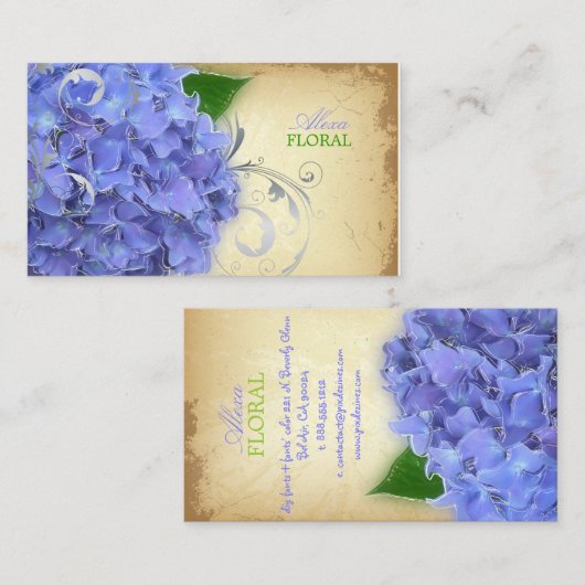 PixDezines blue hydrangeas、快適/ヴィンテージ 名刺 (正面/裏面)