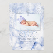 PixDezines Blue Marble+Confetti/洗礼 招待状 (正面/裏面)