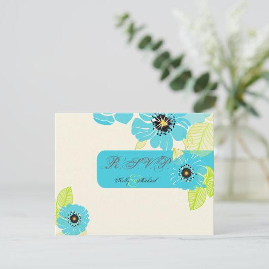 PixDezines Blue Poppies RSVPカード (スタンド正面)