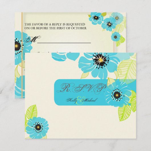 PixDezines Blue Poppies RSVPカード (正面/裏面)