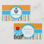 PixDezines blueberry swarlsカップケーキ+ストライプ 名刺 (正面/裏面)