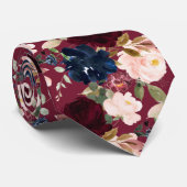 PixDezines Blush Burgundy Navy Watercolor Flowers ネクタイ (ロール)