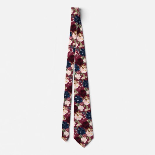 PixDezines Blush Burgundy Navy Watercolor Flowers ネクタイ (裏面)
