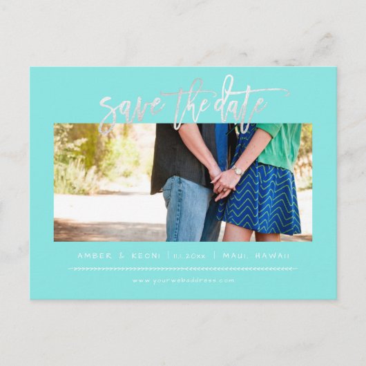 PixDezines Blush Faux Platinum Modern ブラシスクリプト 案内ポストカード (正面)