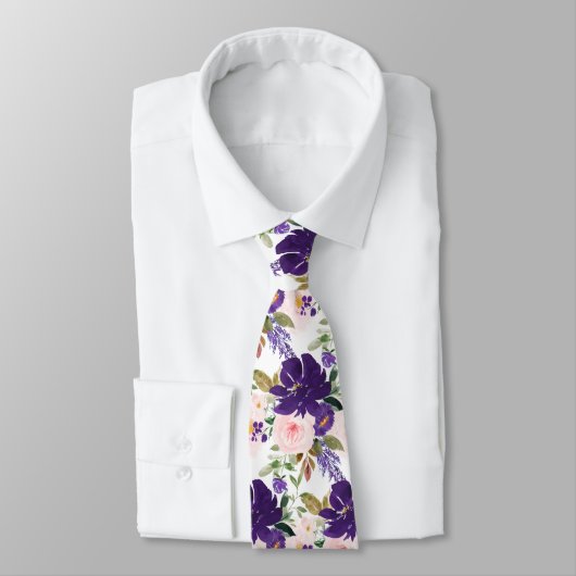 PixDezines Blush Violet Purple H2 Botanical ネクタイ (タイ)