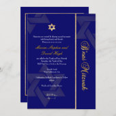 PixDezines Bnai(ユダヤ教の)バル・ミツバー/ダークブルー/金ゴールド/ディーカラー 招待状 (正面/裏面)