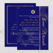 PixDezines B'Nei（ユダヤ教の）バル・ミツバー、金ゴールド+DIYブルー 招待状 (正面/裏面)