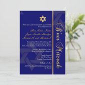 PixDezines B'Nei Mitzvah, ゴールド+DIYブルー 招待状 (スタンド正面)
