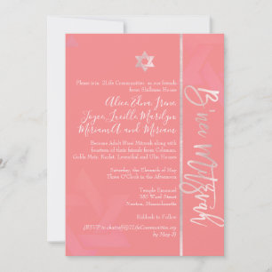 PixDezines B'Nei Mitzvah, ブラッシュ+コーラル 招待状