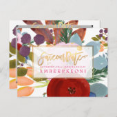 PixDezines Bohoフローラ水彩画救日付 案内ポストカード (正面/裏面)