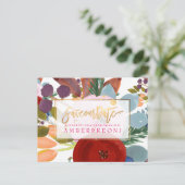 PixDezines Bohoフローラ水彩画救日付 案内ポストカード (スタンド正面)