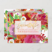 PixDezines Bohoフローラ水彩画救日付 案内ポストカード (正面/裏面)