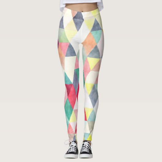 PixDezines Boho水彩幾何学模様/三角形 レギンス (正面)