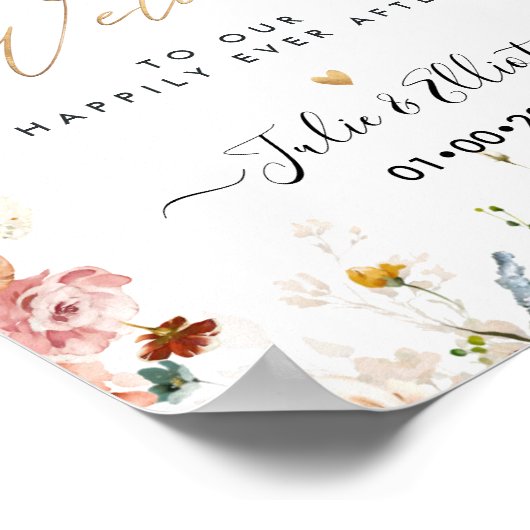 PixDezines Boho秋ガーデンフラワーウェルカムサイン ポスター (角)