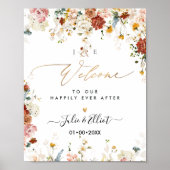 PixDezines Boho秋ガーデンフラワーウェルカムサイン ポスター (正面)