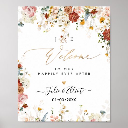 PixDezines Boho秋ガーデンフラワーウェルカムサイン ポスター (正面)