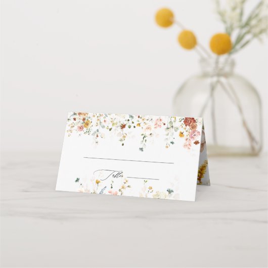 PixDezines Boho秋ガーデンフラワーズモノグラムプレイス プレイスカード (正面)